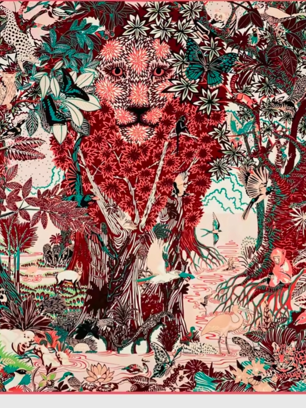 100% Silk Jungle Print Scarf Hand Rolled Hem